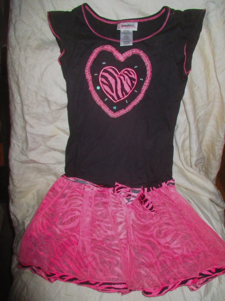 Vestido feminino Youngland branco preto rosa zebra manga gorro Tu Tu tamanho 6 - Imagem 1 de 1