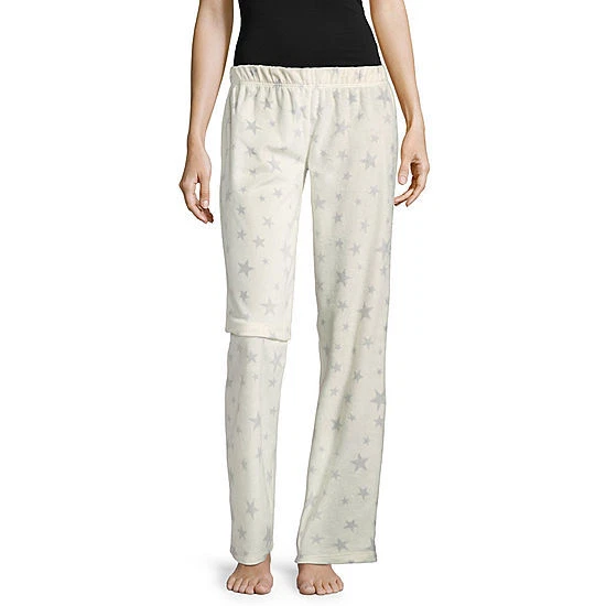 NWT Womens cream stars Fleece Sleep lounge Pants Plaid Pajama Bottoms jr. medium - Image 1 of 1