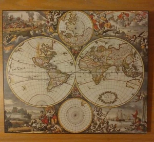 Historic Map - NOVA TOTIUSTERRARUM ORBIS TABULA Print on Nice Wooden Wall Frame - Picture 1 of 11