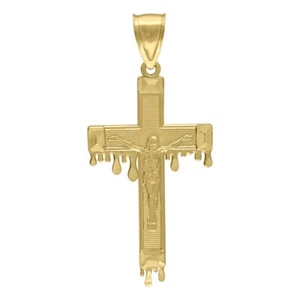 10k Yellow Gold Dripping Crucifix Cross Religious Charm Pendant for Mens 2.5gm - Picture 1 of 3