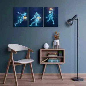 3pcs X-Ray Stunning Light Blue Man Cave Metal Print Ready to Hang Art - Picture 1 of 6