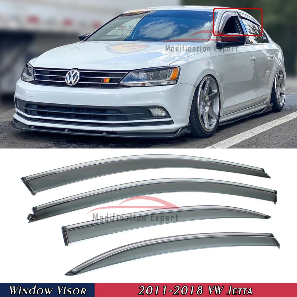 For 2011-2018 Volkswagen Jetta Mk6 Sedan Smoke Tinted Window Visor Rain Guard - Image 1 of 4