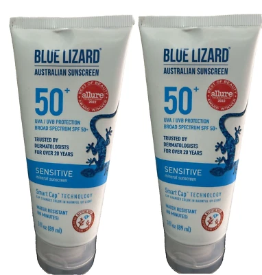 2x Blue Lizard Sensitive SPF 50+ Mineral Sunscreen Lotion, 3Fl Oz Each EXP 01/26 - Image 1 of 2