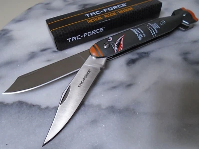 Tac-Force Tiger Shark Bomb 2 Blade Trapper Pocket Knife Slipjoint TF-1039DBGY  - Image 1 of 4