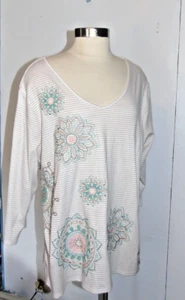 Alfred Dunner Woman 1X Coconut Grove Embellished Top 3/4 sleeve NEW - Imagen 1 de 11