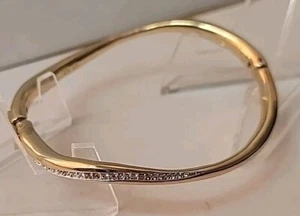 Swarovski Gold Color Assymetrical Bangle With Swarovski Crystals - Signed - Picture 1 of 5