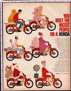 1960's Honda Motorcycle Nicest People Meet Moped 1964 Colorful Vtg Print Ad - Picture 1 of 1