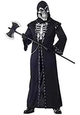 K-MART Men's Skeleton Halloween Costume Crypt Master Robe, Hood, Mask 3 Pc-SZ- L - Image 1 of 4