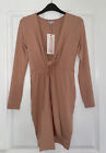 BNWT OH POLLY ALL TOGETHER NOW PLUNGE NECK TIE FRONT MINI DRESS CAMEL SIZE 8