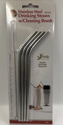 Norpro #436 Stainless Steel Drinking Straws w/ Cleaning Brushes, Set of 4 - Image 1 of 4