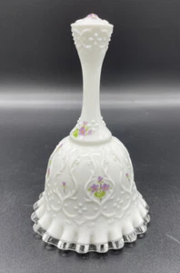Vintage Fenton Bell Spanish Lace Violets In The Snow Milk Glass Signed! - Picture 1 of 6