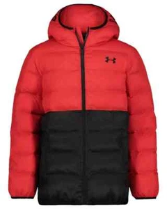 Under Armour Pronto Puffer Jacket Kids 5 Red Black Long Sleeve Full Zip JDM1403 - Picture 1 of 12