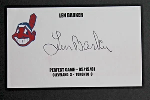 Len Barker 1981 PERFECT GAME Indians Autographed Signed 3x5 Index Card - Picture 1 of 2