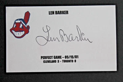 Len Barker 1981 PERFECT GAME Indians Autographed Signed 3x5 Index Card - Image 1 of 2