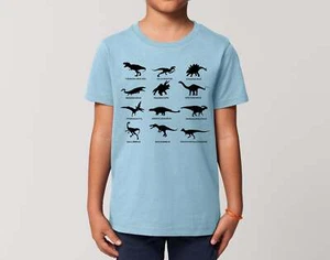 Kids Dinosaur Silhouettes T-Shirt T-Rex Velociraptor Jurassic Nature Science - Picture 1 of 18