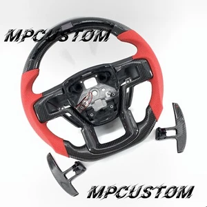 Fit For Ford F150 F250 F350 F450 With Paddles LED Carbon Fiber Steering Wheel - Picture 1 of 16