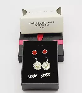 Modern 2014 Avon Lovely Sparkle Love 3 Piece Silver Tone Pierced Earring Set - Picture 1 of 16