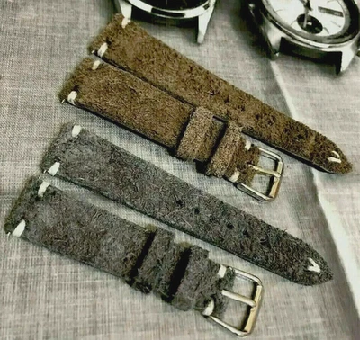 Italian Vintage Genuine Suede watch strap Handmade 18 19 20 22mm Grey Brown Blue — 第 1/4 张图片
