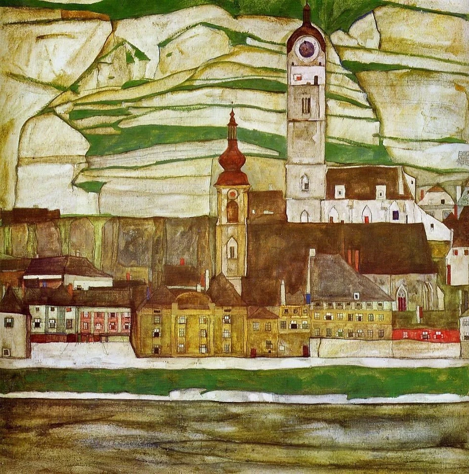 Impresión artística de Egon Schiele Stein en el Danubio visto desde el sur 1913 17"x 22" Foto 1 de 1