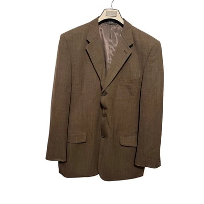 Jeffrey Banks Couture 男式棕色 100% 纯羊毛西装外套运动外套 46L — 第 1/4 张图片