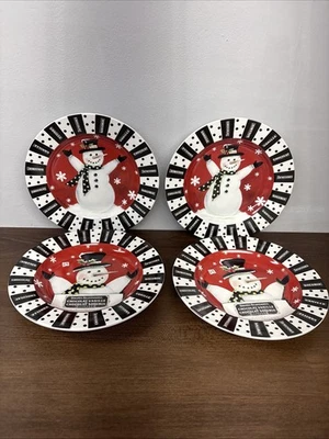 Set of 4 Cypress Home 8” Black Red & White Snowman Holiday Plates - Image 1 of 4