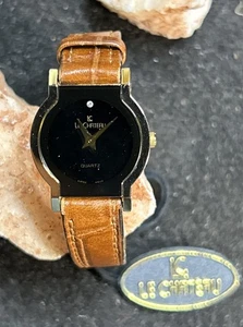 Le Chateau Damenuhr Daimond 18k vergoldet schwarzes Leder *braucht Batterie - Bild 1 von 6