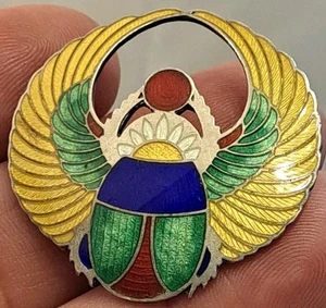 Antike ART DECO Sterling Silber Emaille ÄGYPTISCHER SKARABÄUS KÄFER Anstecknadel Brosche SCHÖN - Bild 1 von 5