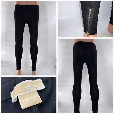 Michael Kors Leggings Stretch Pants Women’s XS Black Zip Ankles Gold YGI C2-420 - Image 1 of 4