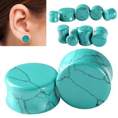 Pair Natural Stone Ear Plugs Tunnel Saddle Ear Gauge Double Flared Body Piercing - Image 1 of 4