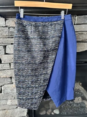 NWT catherine malandrino Sz 6 Unique Blue Black White Edgy Pencil Skirt Office - Image 1 of 4