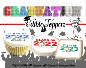 Custom Graduation edible cookie toppers cupcakes wedding sugar paper disc 2022 - Picture 1 of 2