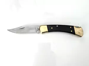 BUCK 110 Folding Hunting knife ebony and brass handle - Picture 1 of 4