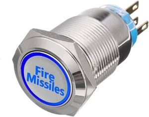 Marine 12V 19mm 5A BLUE LED Illuminated Fire Missiles Push Button Switch - Picture 1 of 6