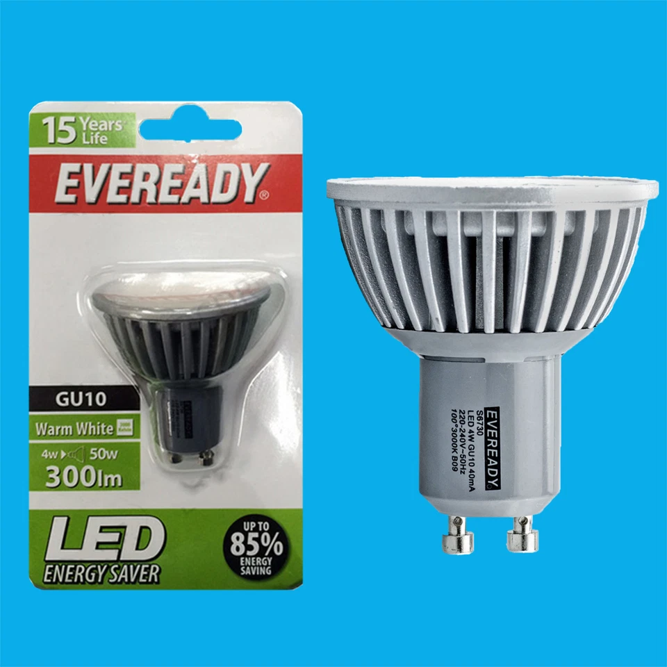 2x 4W (=50W) Eveready LED Ultra Low Energy Instant On GU10 Spot Light Bulb Lamp - Image 1 of 1