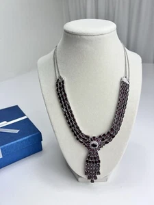 Princess Style Triple Garnet Zircon Waterfall Necklace Luxury Sterling 925 NWT - Picture 1 of 14