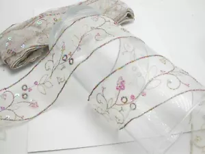 Embroidered Sheer 2" (50mm) with sequins 5 yards Wrights Brand, Metallic - Picture 1 of 3