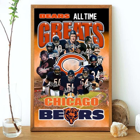 Chicago Bears All Time Great Player Poster Christmas Gift For Dad Mom Fan Cover