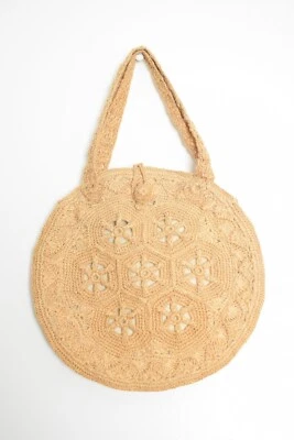 Bolso de mano vintage años 70 redondo crochet hippie boho beige Foto 1 de 4