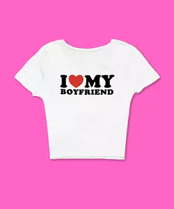 Camiseta recortada I Love My Boyfriend Y2K divertida linda regalo gráfico para novia - Imagen 1 de 2