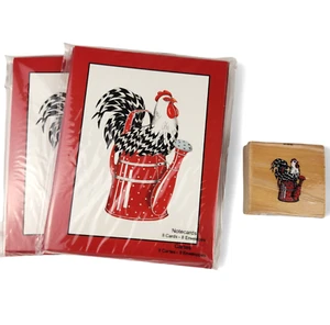 Rooster Chicken Watering Can Notecards with Envelopes & Rubber Stamp 16 Cards - Picture 1 of 14