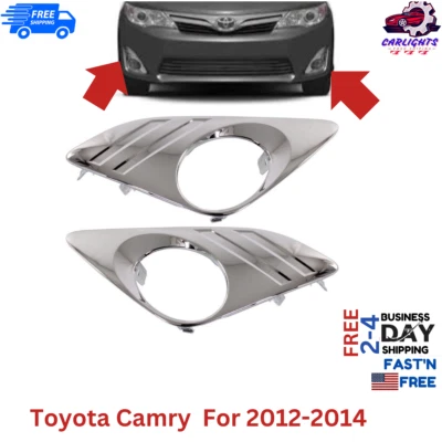 Fits Toyota Camry Fog Light Trim For 2012-2014 Left & Right Chrome Set 2pc Foto 1 de 4