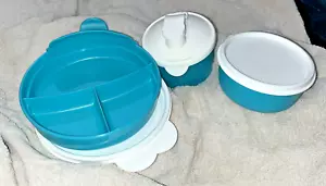 Tupperware Baby Feeding 3 Piece Set Blue White Divided Cup, Bowl, and Dish New! - Picture 1 of 4