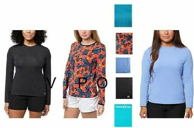 Camiseta de protección solar de manga larga para mujer Hang Ten con bolsillo UPF 50+ Foto 1 de 1