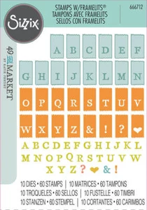 Sizzix A5 Clear Stamps (60PK) w/ Framelits Die (10PK) - Tab Stamp Alpha by 49 an - Foto 1 di 3