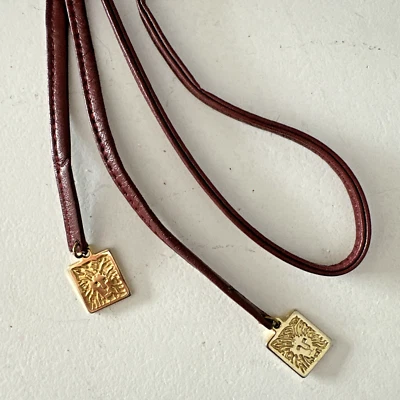 Anne Klein Vintage Leather Skinny Tie Wrap Waist Belt Logo Charms OSFM - Image 1 of 3