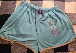 Unbranded Girls Blue Pajama Shorts "Meow Or Never" On Leg Size Large 14/16 - Picture 1 of 10