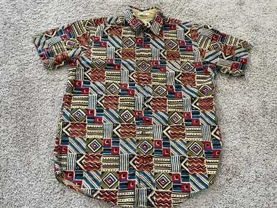Vintage Orvis Shirt Men Large Geometric Boxed Cotton Shirt Hawaiian - Image 1 of 4
