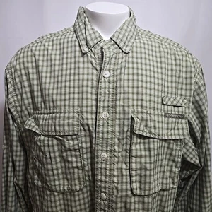 EXOFFICIO Fishing Shirt Mens XL Performance Green Plaid Roll Tab Vented - Picture 1 of 9