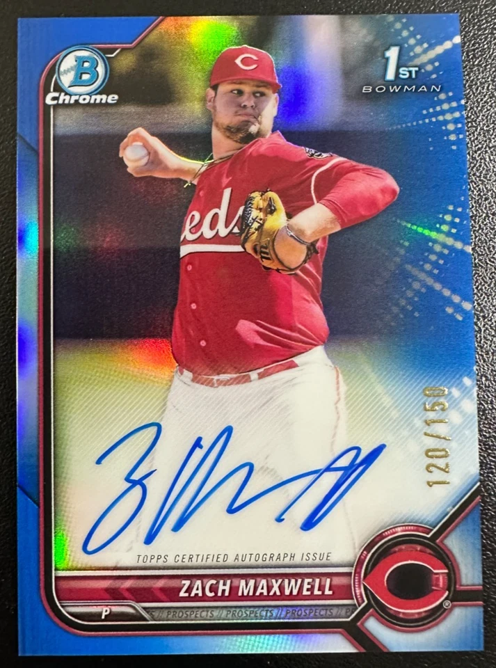 2022 Bowman Chrome Draft Zach Maxwell True Blue Refractor Auto /150 #CDA-ZM Reds - Image 1 of 1