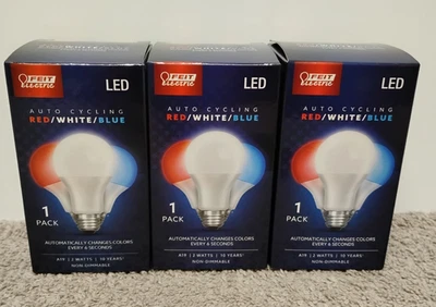 3 Pack NEW Feit Electric Filament Color LED Light Bulb A19 / Non-dimmable. (03) - Image 1 of 4